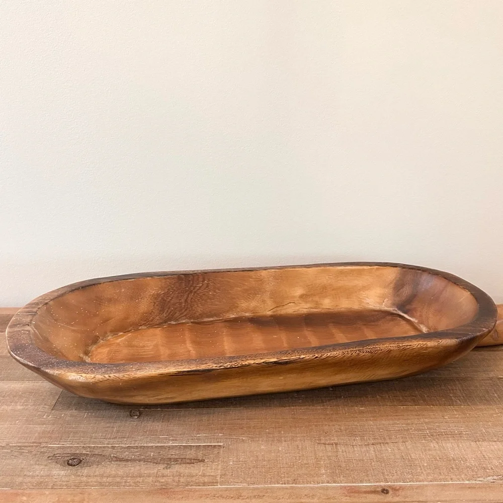 Vintage Primitive Carved Wood Dough Bowl Warm Brown Handle extra large 24 X 9”